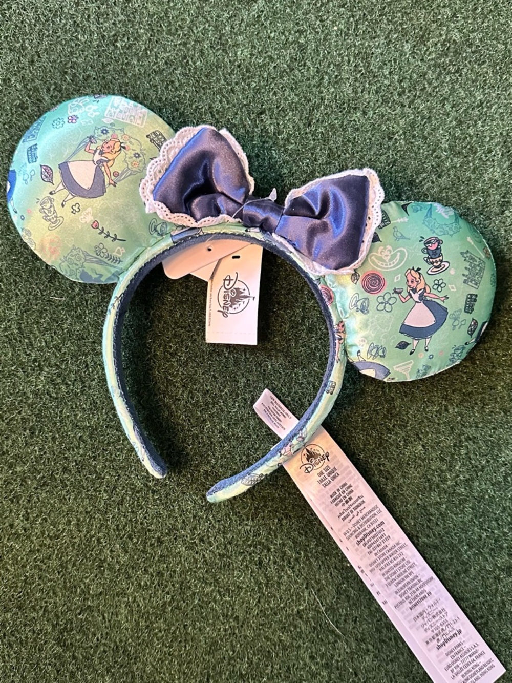 Disney Alice Pattern Mint Green Minnie Ears Headband from EPCOT